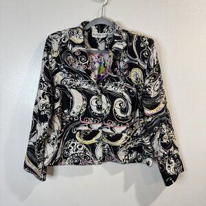 Vintage 80s Tunique Nights Blazer Jacket L 100% Silk Embroidered Beaded Floral